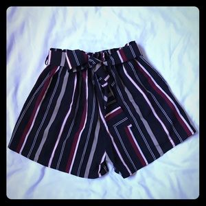 Custom made Belted Satin Striped Paper Bag Shorts Size Medium